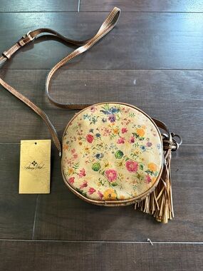 Patricia Nash Round Floral Crossbody in Beige with Multicolor Blooms